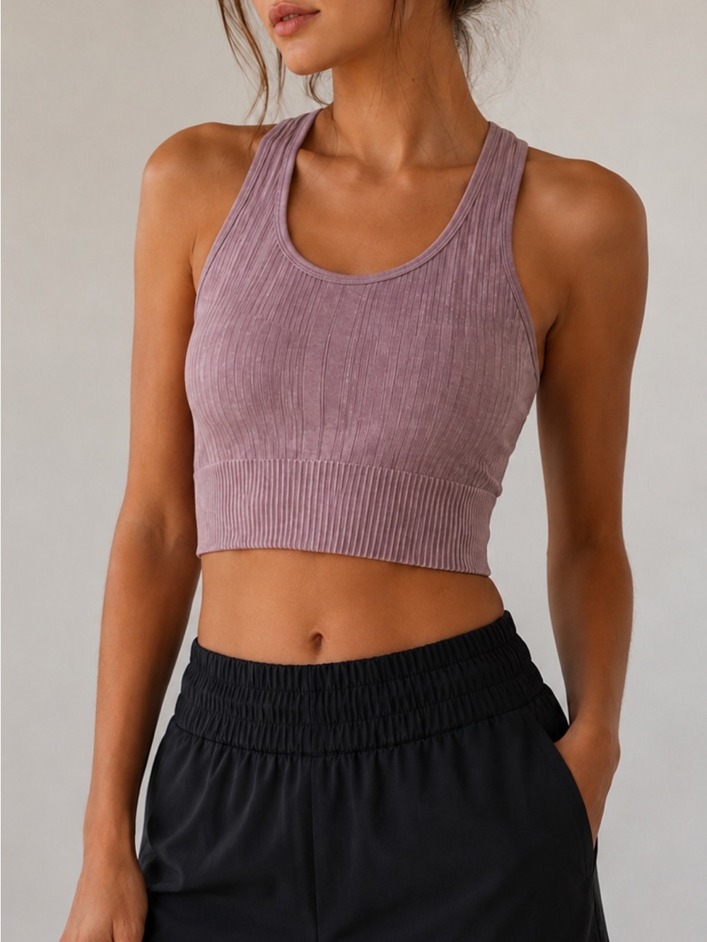Bella Movement Ribbed Racerback Crop Tank - mauve